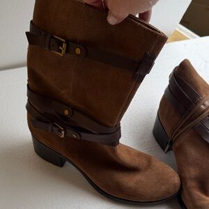 Brown Suede Ankle Boots with Buckle Detail